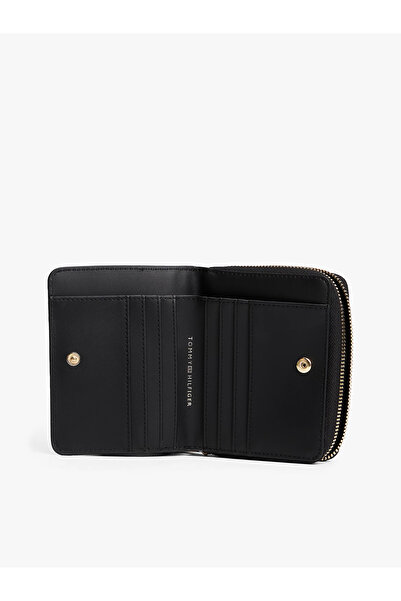 Tommy Hilfiger Th Icon Medium Zippered Monogram Cover Women's Black Wallet Aw0Aw17743Bds