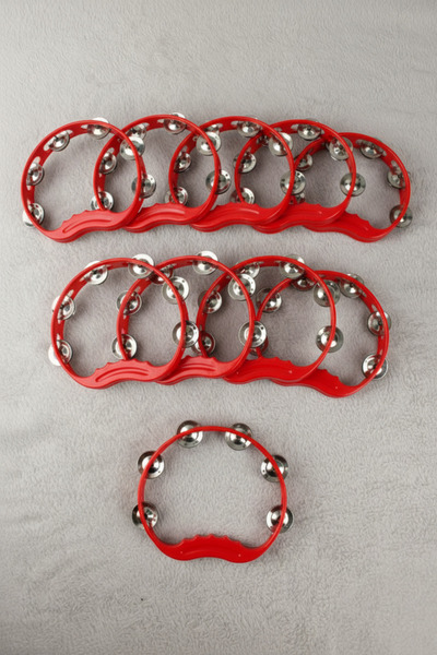 Mortex Kırmızı Gelin Nedime Tefi 10'lu – Plastik Metal Zilli, Kına, Düğün, Da...