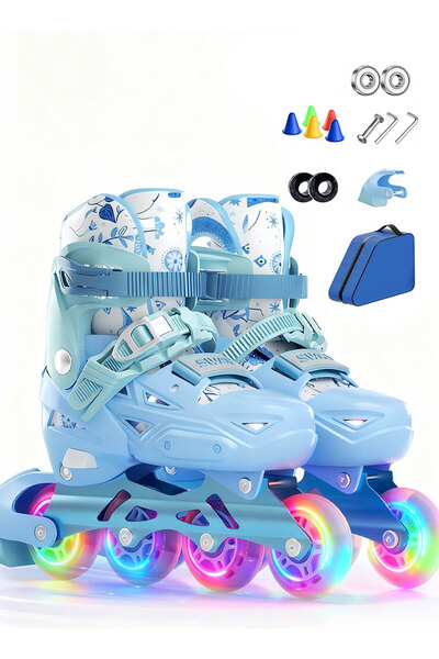 KidLe Kids Inline Skate Adjustable Inline skates with Full Light Up Wheels 3 Size, for Kids Girls and Boys