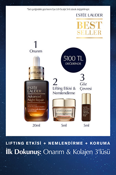 Estee Lauder Onarım & Kolajen 3'lüsü - Advanced Night Repair Serum 20ml+ Supreme Krem 5ml+ Göz Kremi 5ml