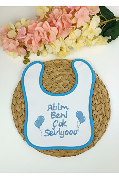 Babix My Brother Loves Me So Much Written Baby Bib Blue