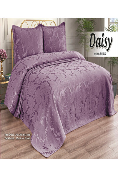 Lady London Daisy Şönil 3 Parça Çift Kişilik Yatak Örtüsü-Mürdüm Rengi