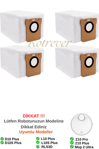 RotRever Dreame Bot D10 Plus / D10S Plus Uyumlu Toz Torbası 4 Adet