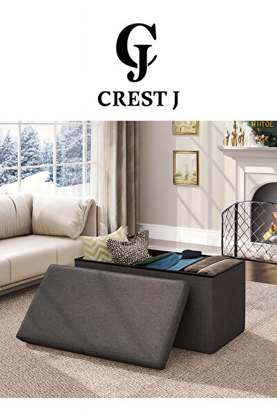 Crestj Fabric storage box in the shape of an ottoman, foldable ottoman box with storage space, 76×38×38 cm, footstool