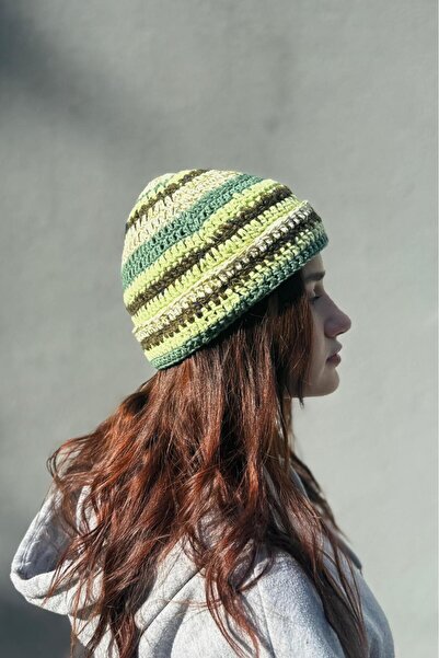 MELUSH Beretă tricotată model MELY cu dungi verde