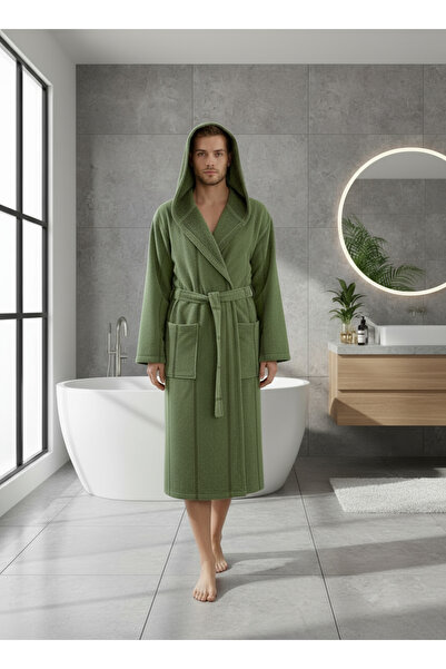 Semecca Pamut bársony kapucnis uniszex zöld fürdőköpeny