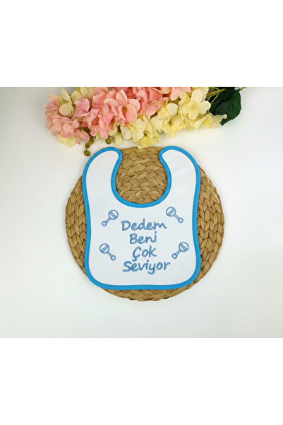 Babix My Grandfather Loves Me So Much Written Baby Bib Blue