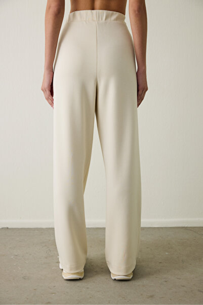Penti Bej Nervürlü Yüksek Bel Geniş Paça Jogger Eşofman Altı