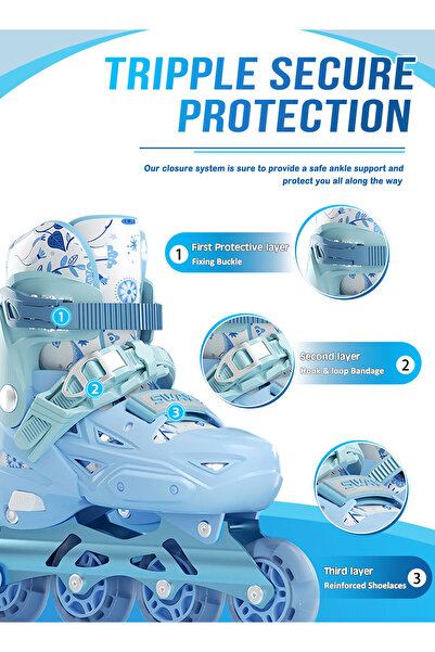 KidLe Kids Inline Skate Adjustable Inline skates with Full Light Up Wheels 3 Size, for Kids Girls and Boys