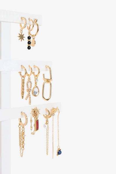 Penti Gümüş Rengi - Antrasit Eleanor 11'li Küpe Seti