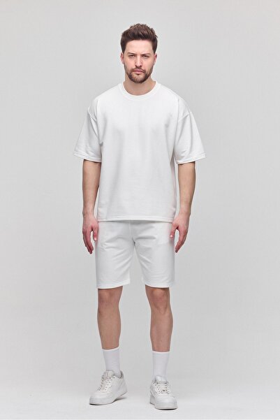 COMBİNE MİCHAİL Мъжки комплект от 2 части, свободна кройка, удобен, с десен, текстил, без повдигане, екрю