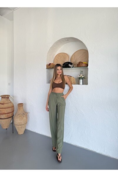 COMBİNE MİCHAİL Жіночі літні широкі штани з хакі-льону