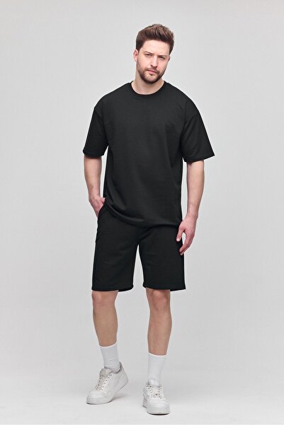 COMBİNE MİCHAİL Мъжки комплект от 2 части, свободна кройка, ежедневен, с десен, текст, нечервен, черен