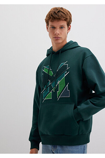 Mavi M logóval nyomtatott kapucnis zöld pulóver 0S10106-81570