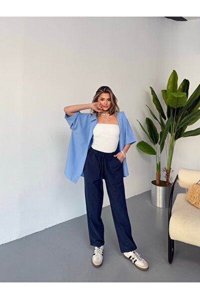 COMBİNE MİCHAİL Темно-сині жіночі лляні штани