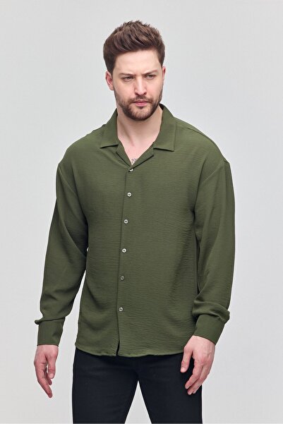 COMBİNE MİCHAİL Мъжка лятна риза с дълъг ръкав и голяма яка, ленен вид