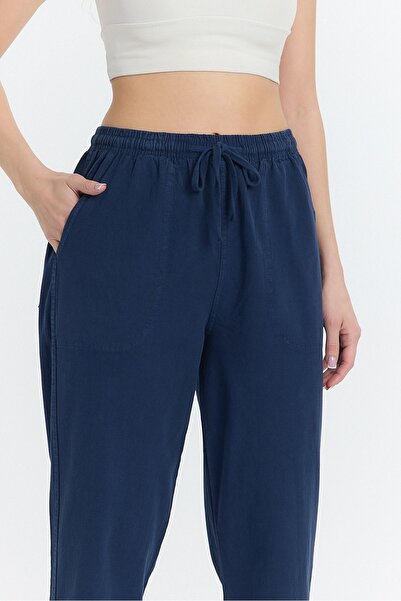 COMBİNE MİCHAİL Λινάρι μεικτό παντελόνι σε φαρδιά εφαρμογή Navy Blue