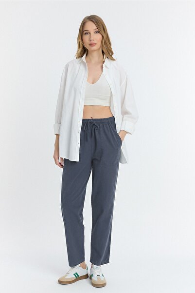 COMBİNE MİCHAİL Λινάρι Μικτό Φαρδύ Καπνιστό Παντελόνι