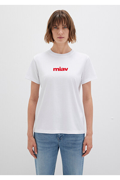 Mavi Weißes T-Shirt mit rotem Miav-Aufdruck, reguläre Passform / normaler Schnitt 1610622-86417