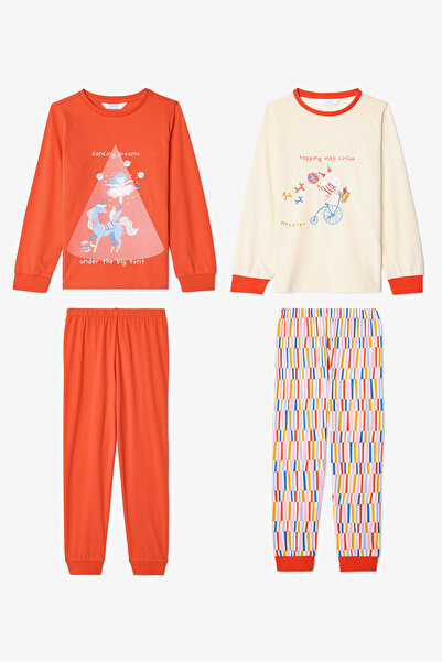 Penti Kız Çocuk Hopping Sürdürülebilir Pamuklu Tavşan Desenli Uzun Kollu 2'li Pijama Takımı