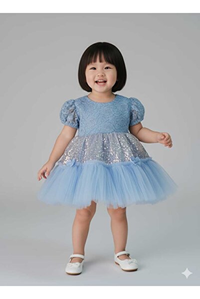 Minik Terzi Payetli mavi elbise