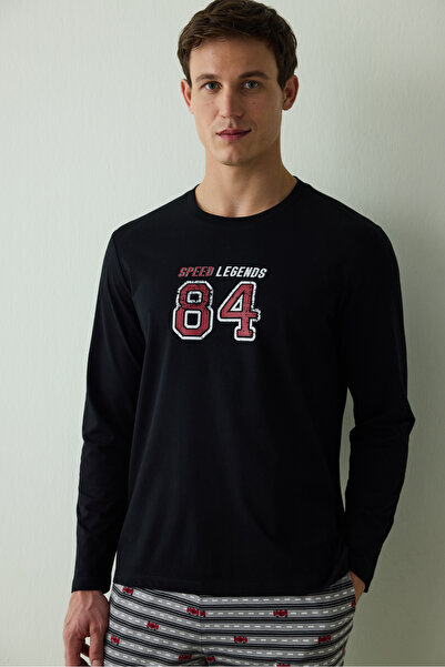 Penti Herren-Pyjama-Set aus Baumwolle mit Speed-Slogan-Aufdruck