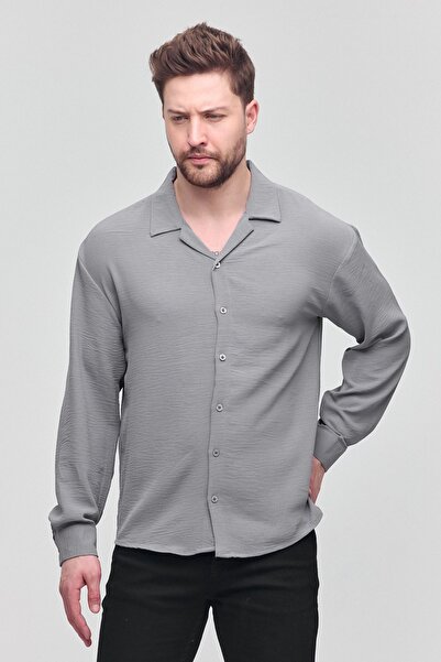 COMBİNE MİCHAİL Мъжка лятна риза с дълъг ръкав и голяма яка, ленен вид