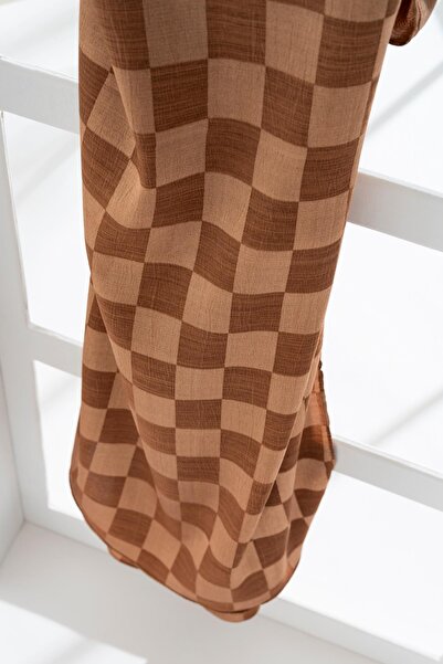 JAWEL شال جاكار حجاب نسائي بنمط الشطرنج مقاس 185x70 سم