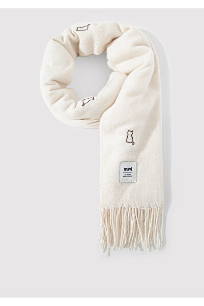 Mavi Cat Embroidered Beige Scarf 1911730-34523