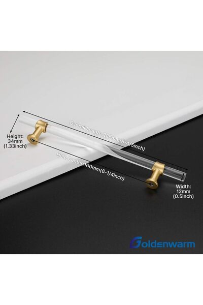 Goldenwarm Set 10 manere pentru dulapuri Goldenwarm– Design Elegant din Zinc si Acril, 225mm