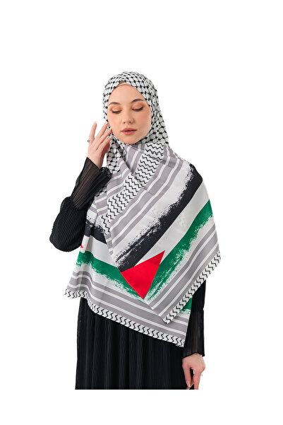 Zaytoon Palestinian Shawl Kefiye Pusheen Gray Color Striped Palestinian Shawl Without Tassels S100010