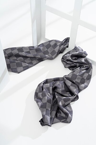 JAWEL شال جاكار حجاب نسائي بنمط الشطرنج مقاس 185x70 سم