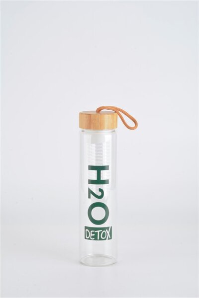 H2O زجاجة مياه زجاجية بغطاء من الخيزران من ديتوكس