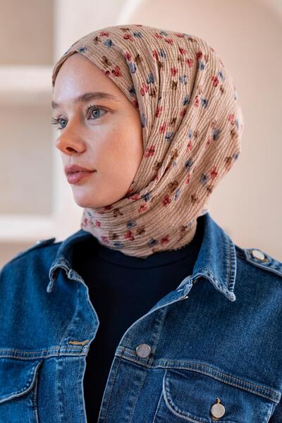 JAWEL Γυναικείο σάλι με λουλουδάτο σχέδιο χωρίς ρυτίδες 190*80 εκ