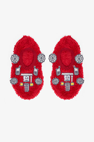 Penti Red Boy's Car Embroidered Accessory Non-Slip Sole Home Slippers