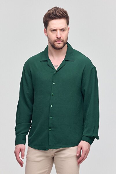 COMBİNE MİCHAİL Men's Oversize Shirt Collar Long Sleeve Linen Look Summer Shirt