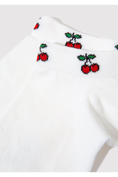 Mavi Vişne İşlemeli Ekru Patik Çorap 1912446-85545