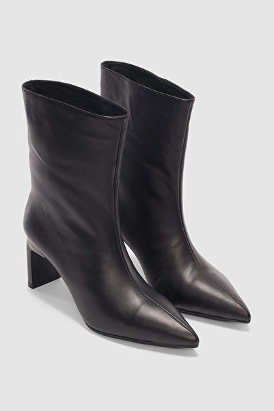selinshoes Lowen Hakiki Deri Sivri Burun Kadın Bot- SİYAH