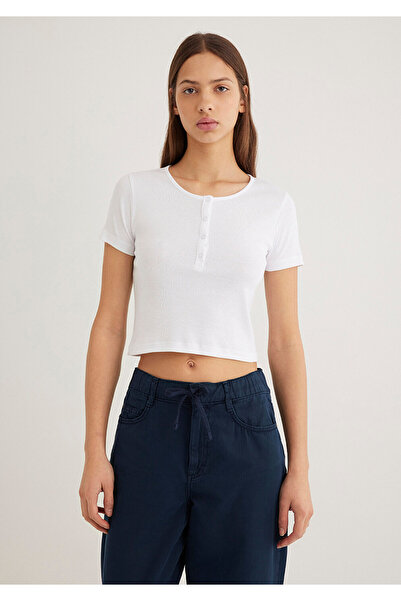 Mavi Μπλουζάκι με λευκά κουμπιά Basic Crop / Short Cut 1611639-620