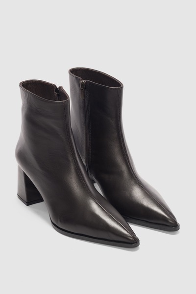 selinshoes Elour Hakiki Deri Yandan Fermuarlı Sivri Burun Kadın Bot- ACI KAHVE