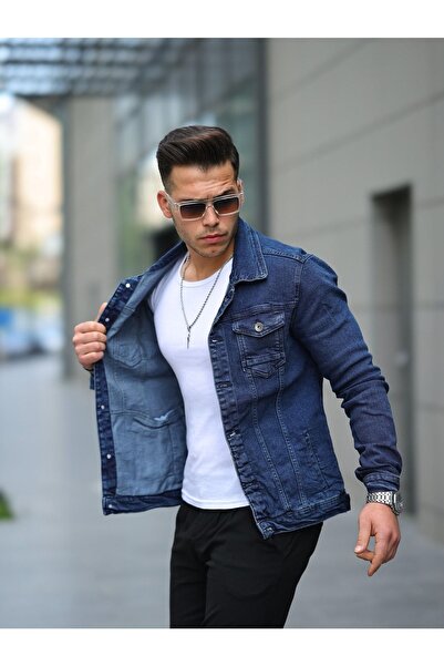 comstar Чоловічий тренд комір поло тонкий джинсовий джинсовий піджак синій джинсовий піджак