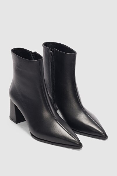 selinshoes Elour Hakiki Deri Yandan Fermuarlı Sivri Burun Kadın Bot- SİYAH