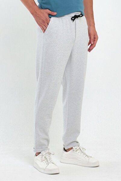 COMBİNE MİCHAİL Men's Gray Jogger Pants - Double Leg, Cotton, Back Pocket and Elastic Waist