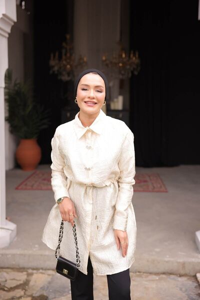 comstar Γυναικείο Jacquard Κομψό Μπεζ τονωτικό μπουφάν με ελαστική μέση