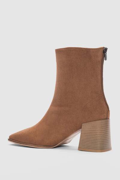 selin shoes Bravine Women's Blunt Toe Boots with Back Zipper - Taba Suede