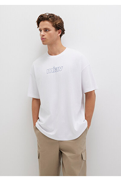 Mavi Miav bedrucktes weißes Oversize-T-Shirt in Übergröße / weiter Schnitt 0611704-620