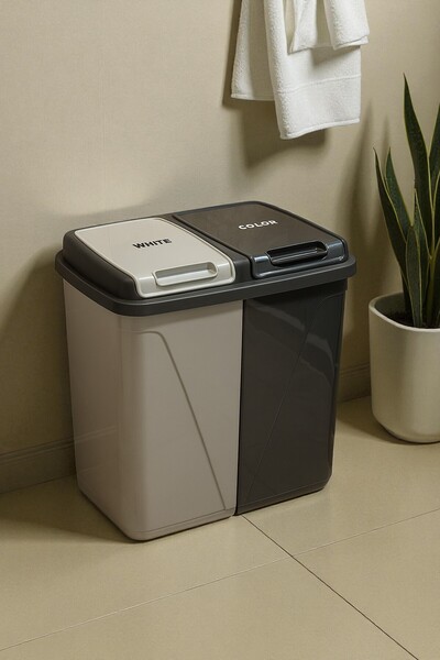 Violet Kirli Çamaşır Sepeti Iki Bölmeli 90 Litre (büyük)