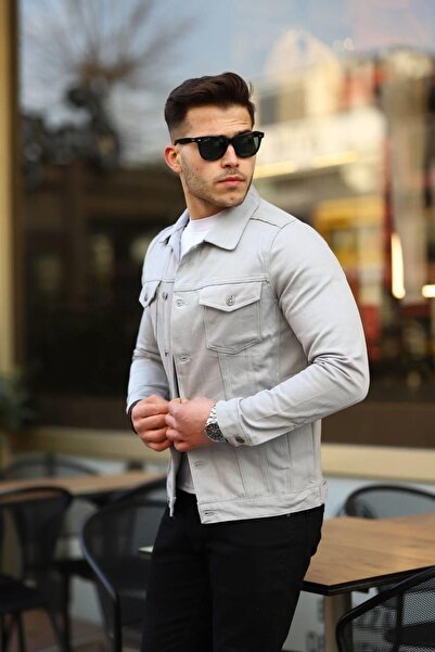 comstar Men's Trend Polo Neck Slim Fit Denim Jeans Gray Denim Jacket