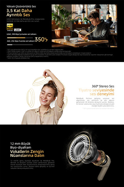 QCY HT08 MeloBuds Pro Hi-Res LDAC Adaptif ANC 6 mikrofon Bluetooth 5.3 Kablosuz Kulaklık