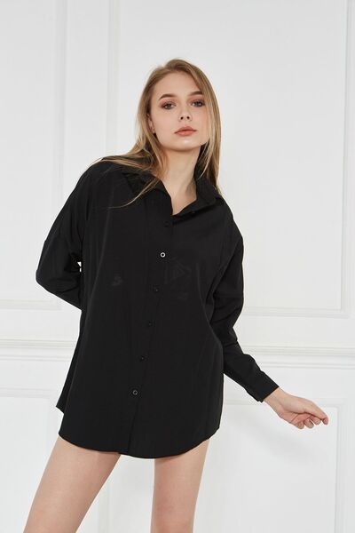 comstar Women's Oversize Long Basic Black Shirt